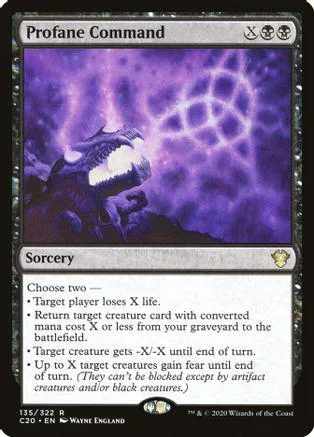 Purple dragon creature on a Magic: The Gathering card, Profane Command.