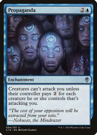 Card art shows multiple faces with glowing symbols. Blue and black card frame.