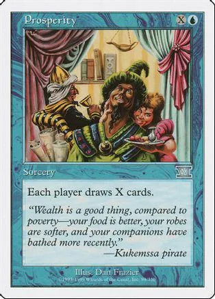 Card art depicts figures in historical attire under draped fabric.