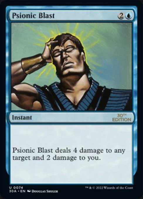 Card art shows man with glowing energy, titled "Psionic Blast.