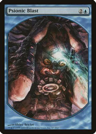 Dark, shadowy figure with glowing eyes on a blue card titled "Psionic Blast.
