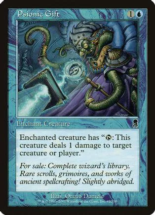 Purple and blue fantasy creature card with arcane symbols and text.