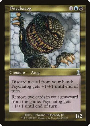 Dark, scaly creature card with teeth, black and green tones, standard Magic: The Gathering card.