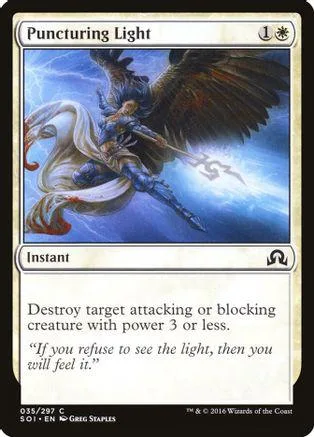 Dark winged creature attacks against blue sky background on Magic card.