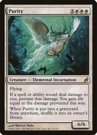Winged deer creature card, green and blue tones, showing elemental power.