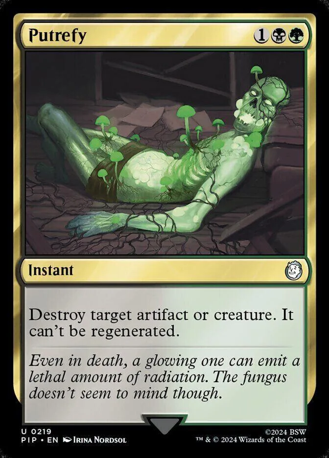 Green, rotting creature on a card with black and gold border.