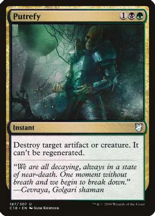 Dark, armored figure in a forest scene on a black and gold card.