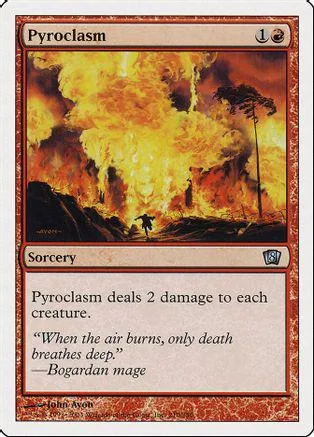 Firestorm card art showing massive orange and yellow explosion over dark landscape.