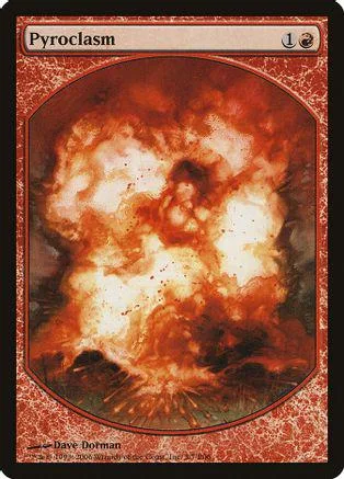 Orange and red volcanic eruption art on a Magic: The Gathering card.