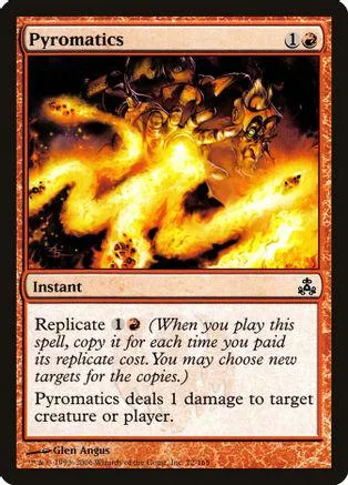 Firey, chaotic art on a Magic: The Gathering card, Pyromatics.