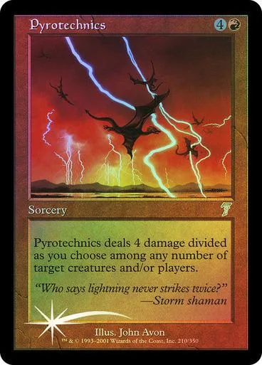 Red and black card art depicts lightning striking a dark, silhouetted shape.