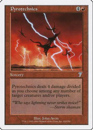 Card art depicts dark silhouette against stormy red sky with lightning.