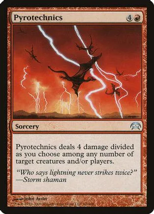 Card art depicts a dark silhouette against a stormy, lightning-filled orange sky.
