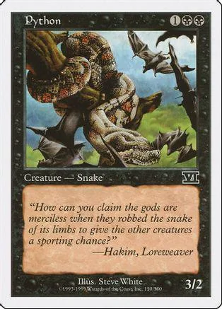 Snake creature art on a Magic: The Gathering card, featuring green and brown tones.
