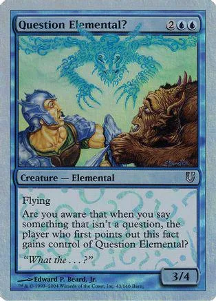 Blue and green elemental creature card art with a large, fierce brown creature.