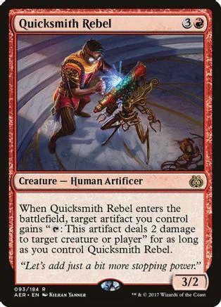 Card art depicts armored figure attacking mechanical construct in dark setting.