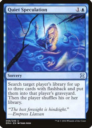 Blue and purple Magic: The Gathering card, "Quiet Speculation," with fantasy art.