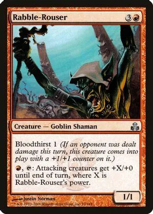 Goblin shaman creature card, dark green and brown tones, showing a figure climbing a tree.