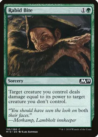 Dark, hairy creature in green and black card art. Sorcery card with text.