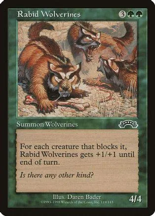 Brown wolves attacking on a card with green and black borders.