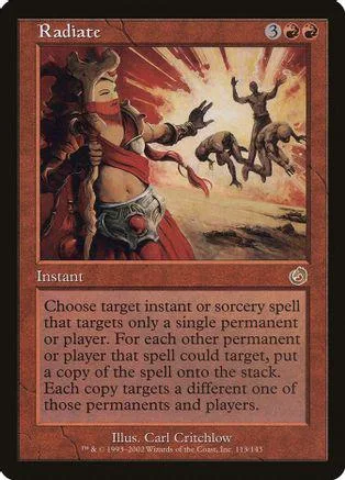 Card art depicts a figure casting magic over attacking figures in a fiery landscape.