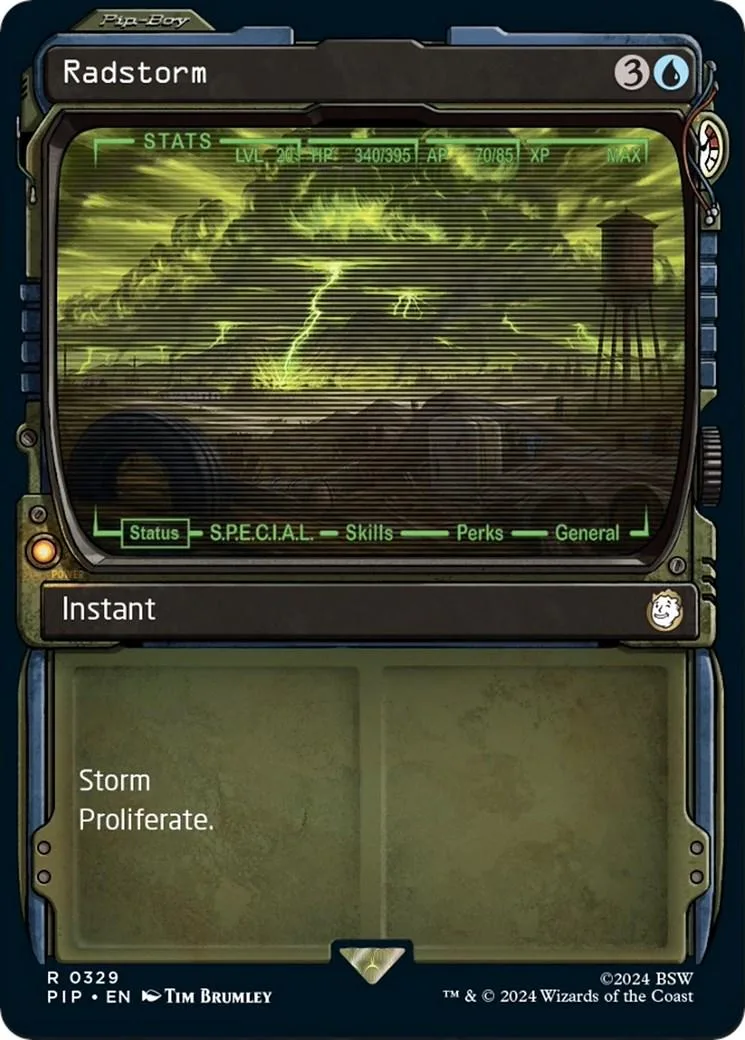 Dark card art depicts stormy, lightning-filled landscape with a dark tower.