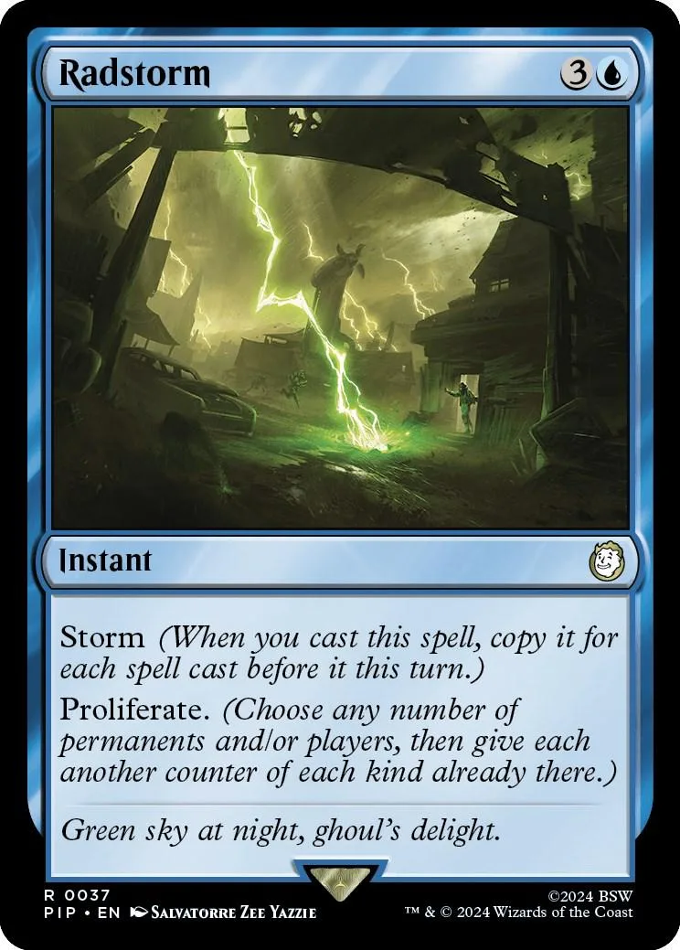 Magic: The Gathering card, Radstorm, dark stormy landscape art.