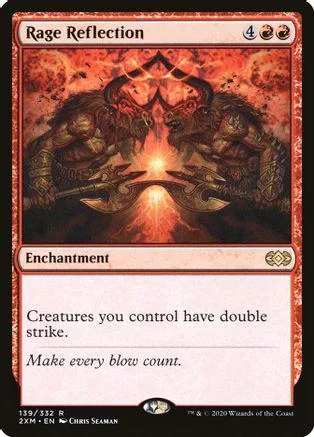 Red and black fantasy art card, "Rage Reflection," showing two monstrous figures.