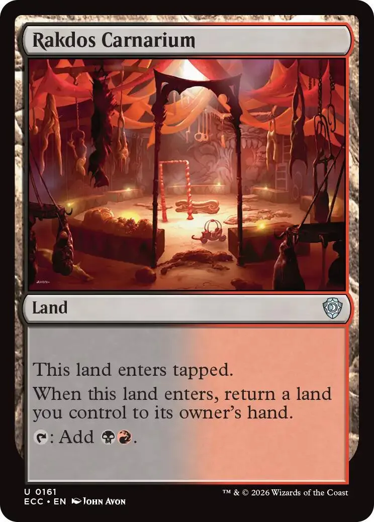Magic: The Gathering card, Rakdos Carnarium, dark fantasy scene, land type.