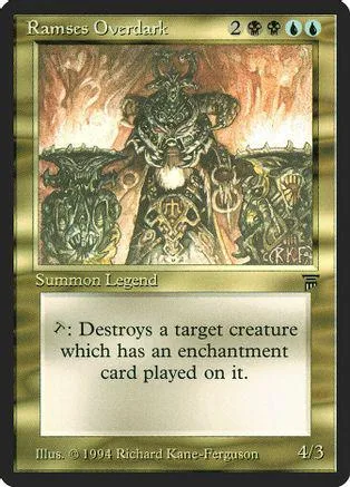 Dark, armored creature on a card with gold border and black text.