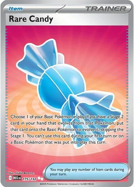Blue and white candy illustration on a Trainer card with text.