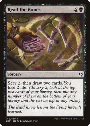 Magic: The Gathering card, "Read the Bones," purple and gold art.