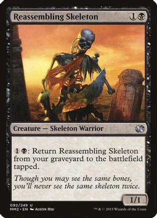 Skeleton warrior with tattered cloak against orange sunset. Magic: The Gathering card.