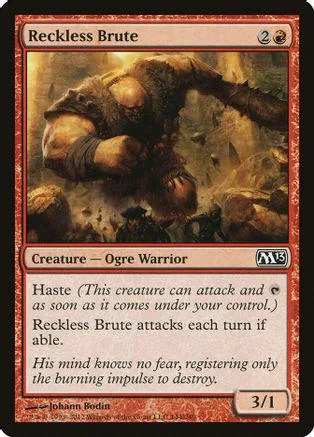 Ogre warrior creature card art, brown and earthy tones, showing a muscular figure.