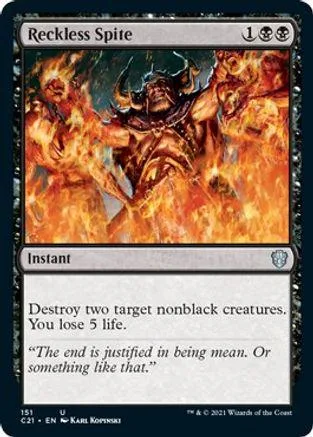 Dark fantasy creature engulfed in orange and red flames on a Magic: The Gathering card.
