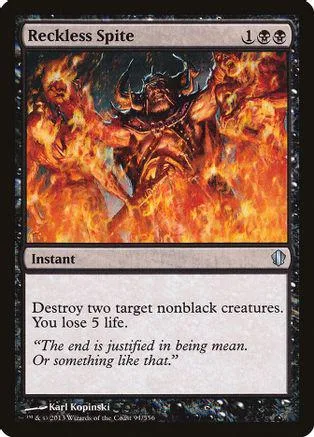 Dark fantasy creature engulfed in orange and red flames on a black card.