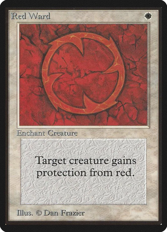Red Batman symbol on red background, Magic: The Gathering card.