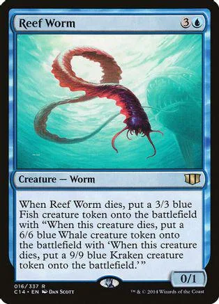 Red and purple reef worm creature card art, showing the worm swimming in blue water.