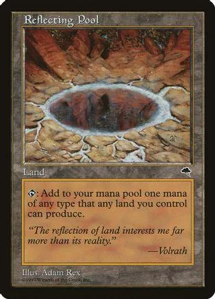 Magic: The Gathering land card, Reflecting Pool, brown and orange landscape art.