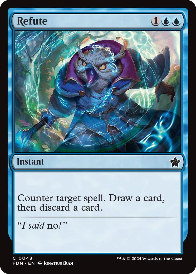 Blue owl mage casting spell, vibrant blue and purple colors, Magic: The Gathering card.