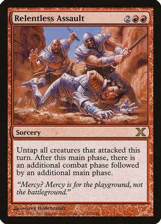 Two warriors clash in battle on a fantasy battlefield. Sorcery card.