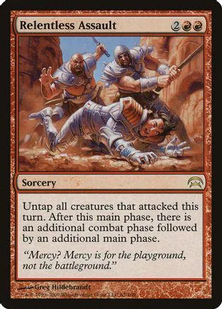 Two warriors fight in a rocky landscape on a Magic: The Gathering card.