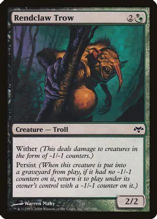 Troll creature card art: dark, monstrous figure gripping a tree trunk.