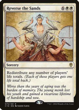 Card art depicts a robed figure with swords, set against a desert background.