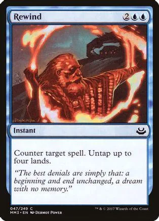 Card art shows bearded man in fiery glow. Blue and black Magic: The Gathering card.