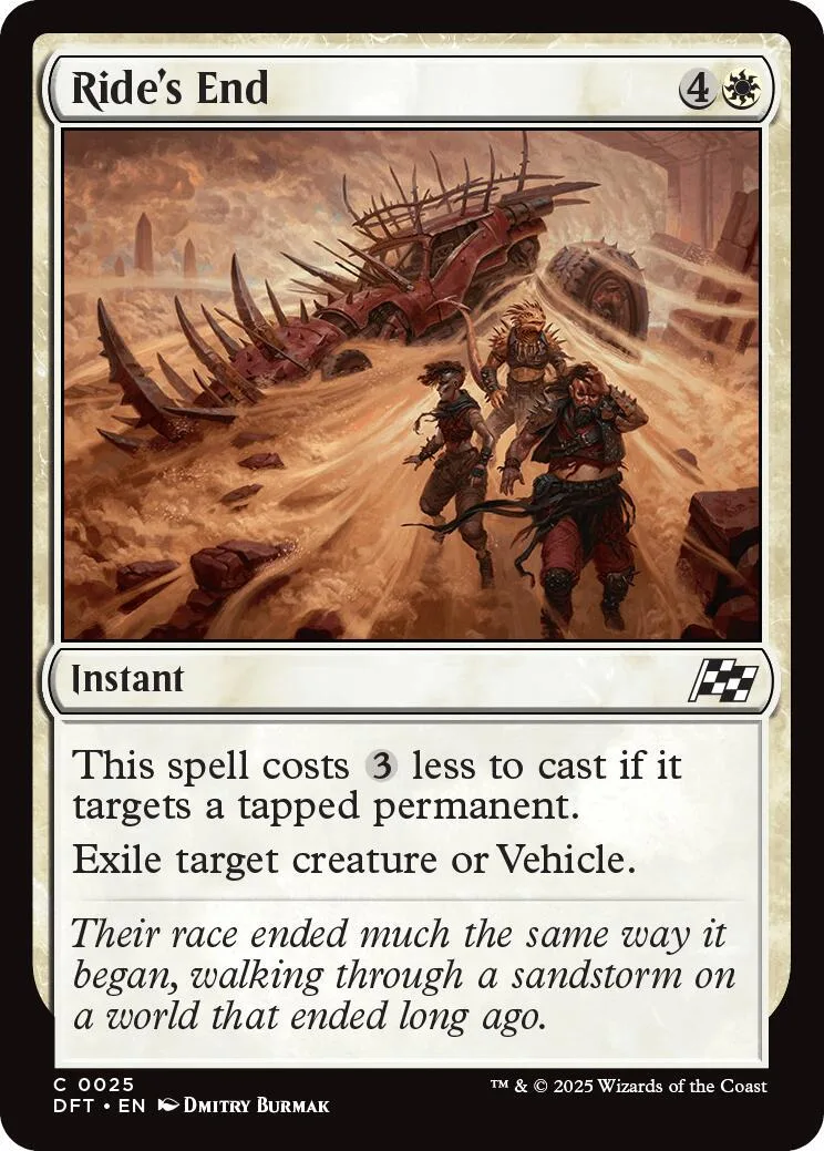 Card art shows figures near a large, spiky, reddish vehicle in a sandstorm.