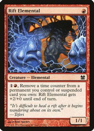 Dark elemental creature card art with blue and orange tones.
