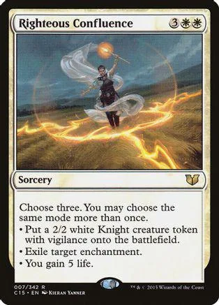 Magic: The Gathering card, Righteous Confluence, featuring a figure casting a spell.