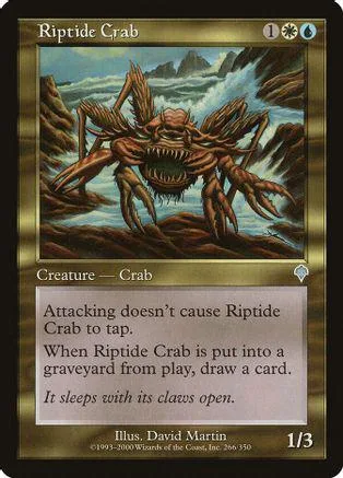 Brown crab creature card art, showing a large, menacing crustacean in a rocky environment.