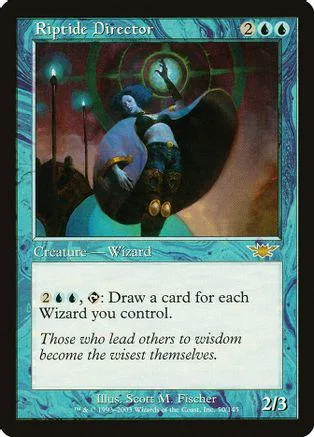 Blue and purple winged figure on a card with black border.